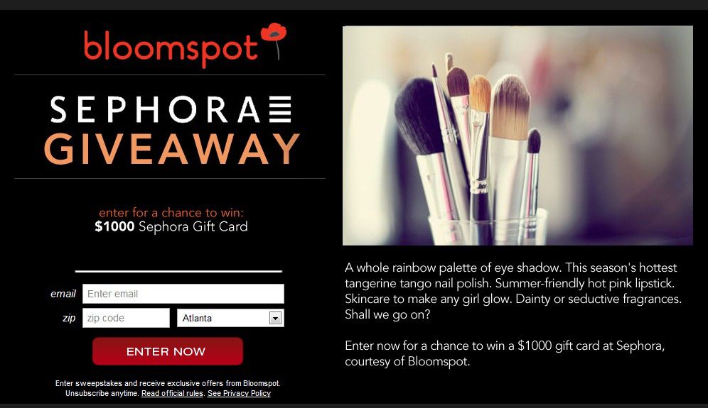 The bloomspot 1,000 Sephora Giveaway Sweepstakes