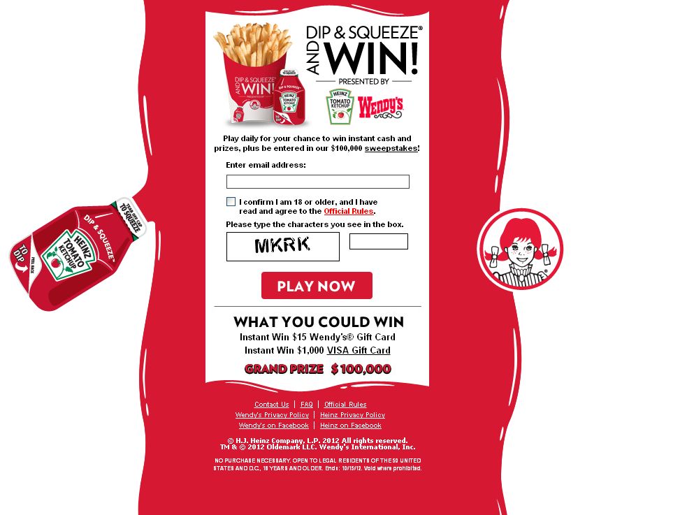 Heinz & Wendys Dip & Squeeze and Win Sweepstakes!