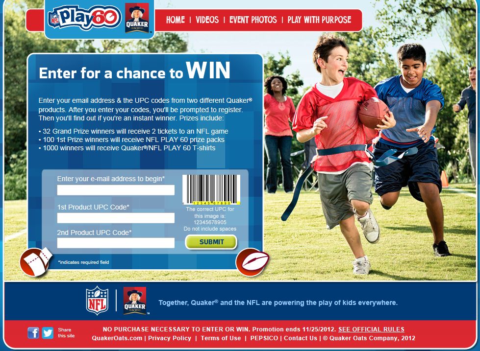 Quaker Help Power Their Play Instant Win Game