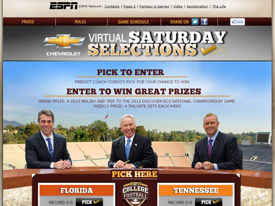 The the ESPN Virtual Saturday Selections Sweepstakes!