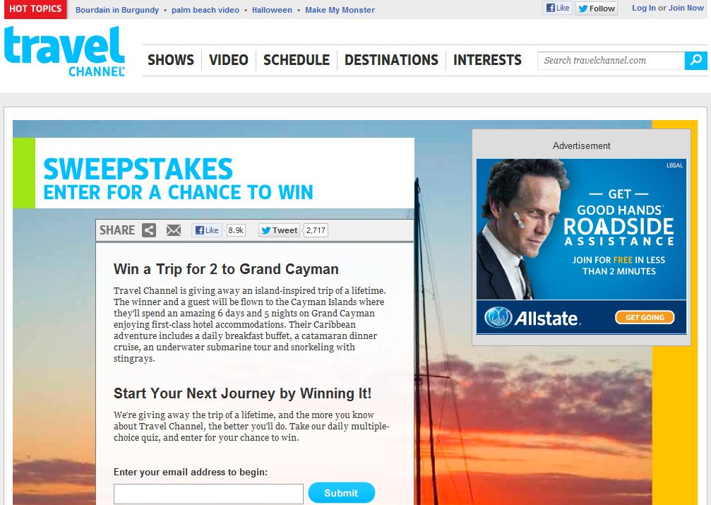 Travel Channel October 2012 Sweepstakes
