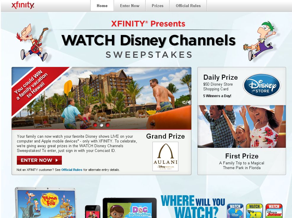 XFINITY Presents WATCH Disney Channels Sweepstakes