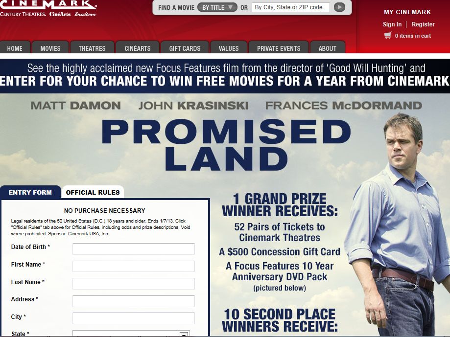 Cinemark's Free Movies Sweepstakes