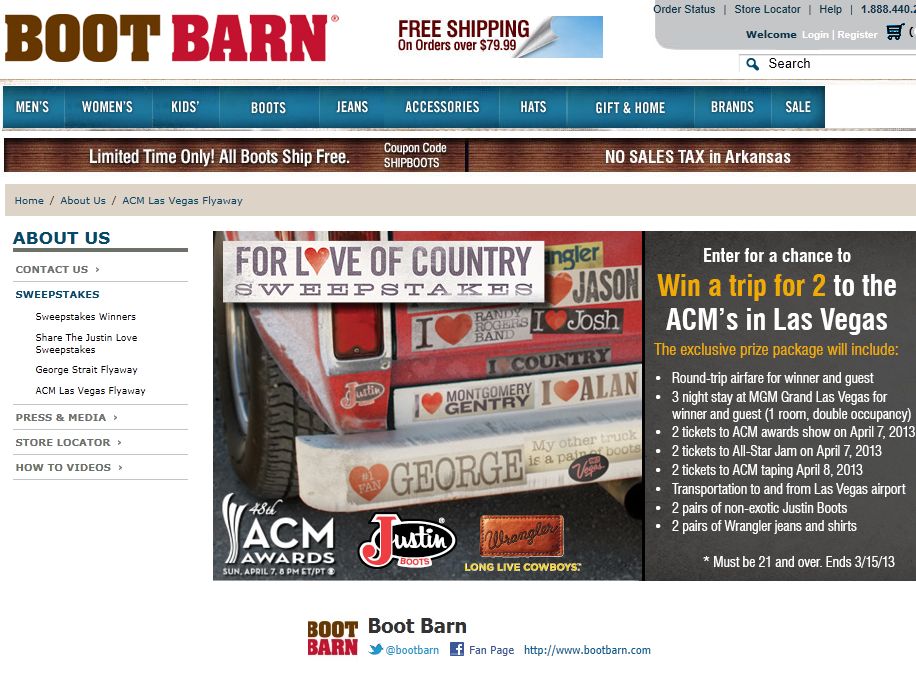 Boot Barn For Love Of Country Sweepstakes
