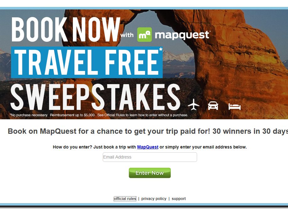 MapQuest Book Now, Travel Free Sweepstakes