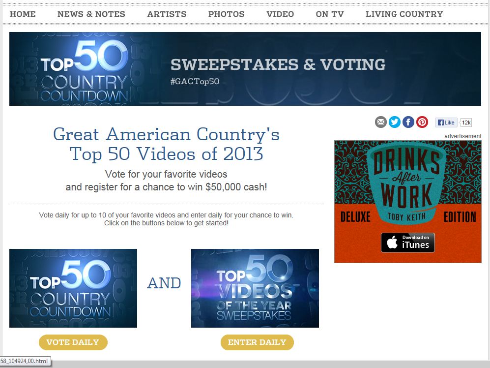Great American Country's Top 50 Videos of 2013 Sweepstakes