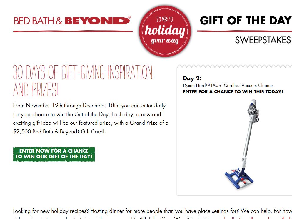 Bed Bath & Beyond Gift of the Day Sweepstakes