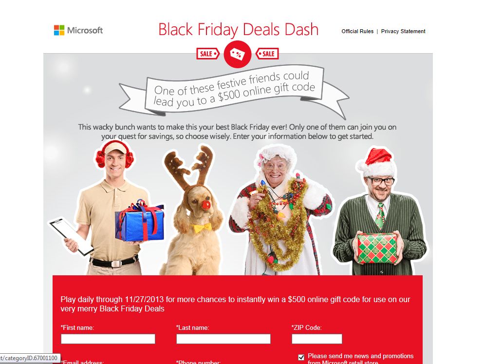 Microsoft Black Friday Deals Dash Instant Win Game