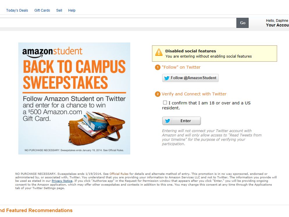 Amazon Student Back to Campus Sweepstakes