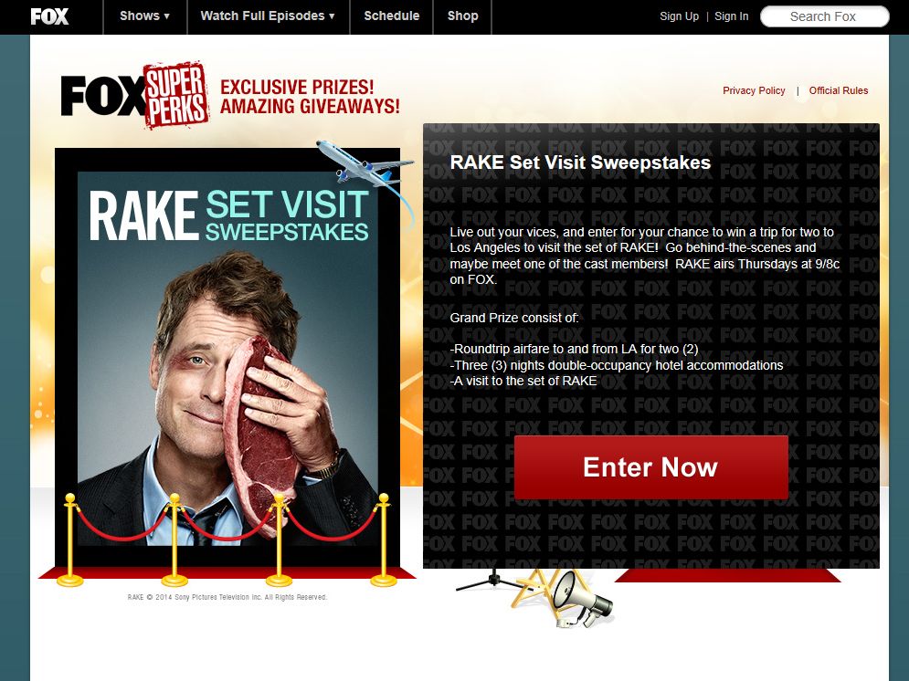 Fox RAKE Set Visit Sweepstakes