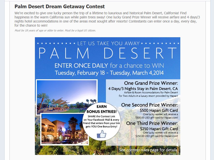 Hapari Swimwear Palm Desert Dream Getaway Contest
