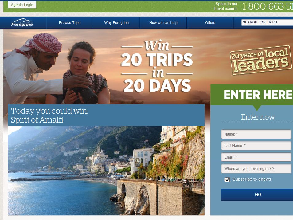 Peregrine 20 Trips in 20 Days Sweepstakes