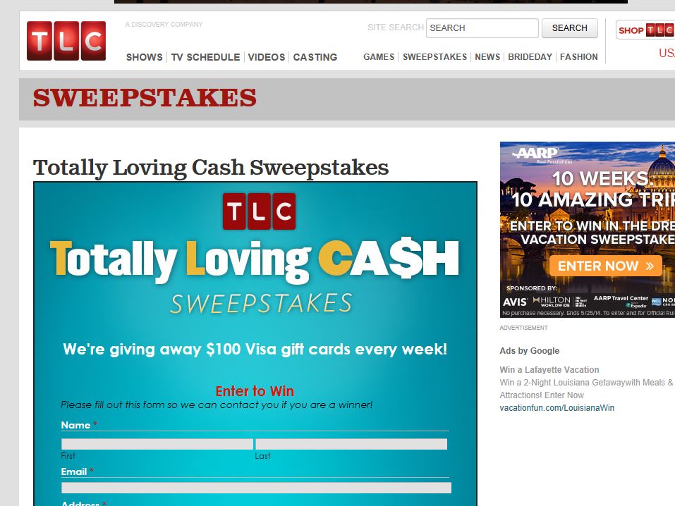 TLC Totally Loving Cash Sweepstakes
