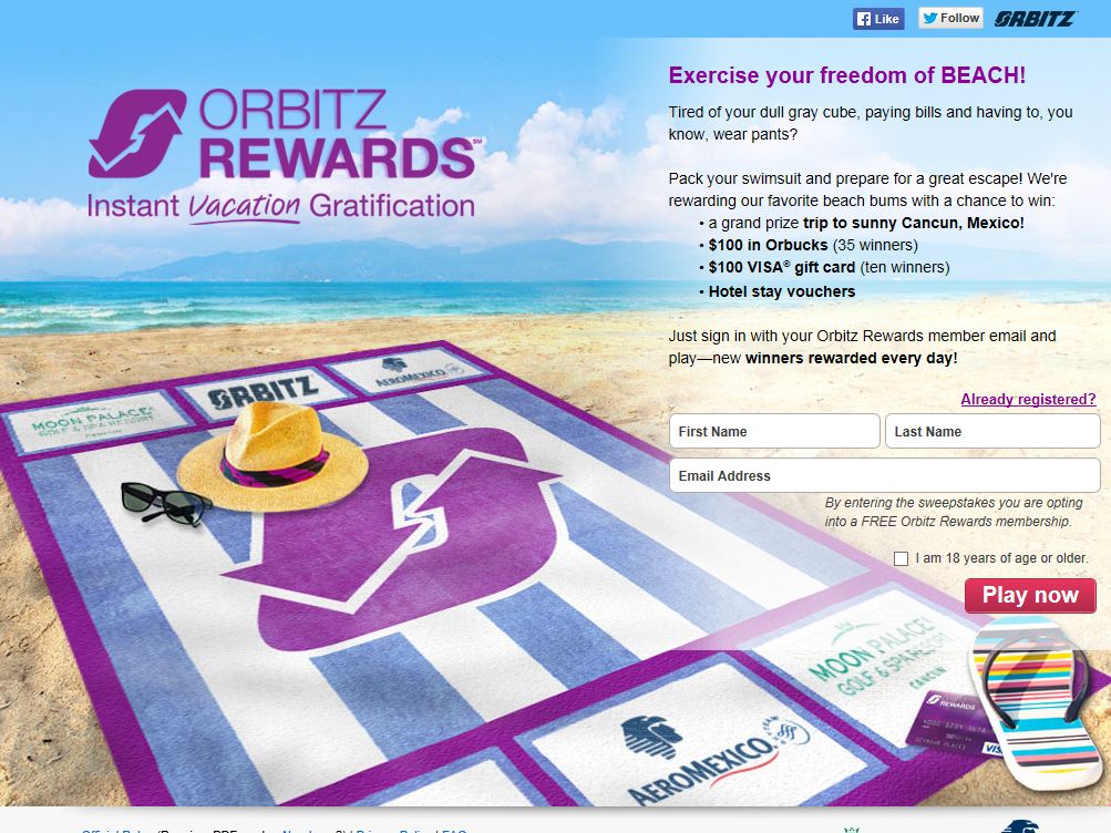 Orbitz Rewards July Instant Win Sweepstakes