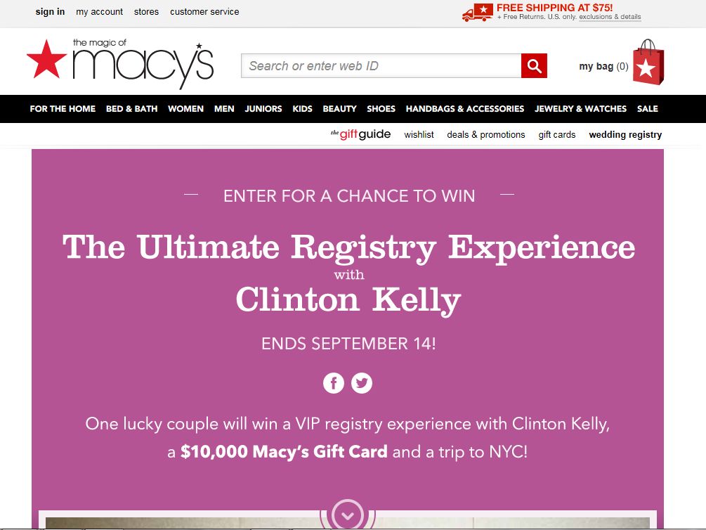 Macy's Ultimate Registry Experience with Clinton Kelly Sweepstakes