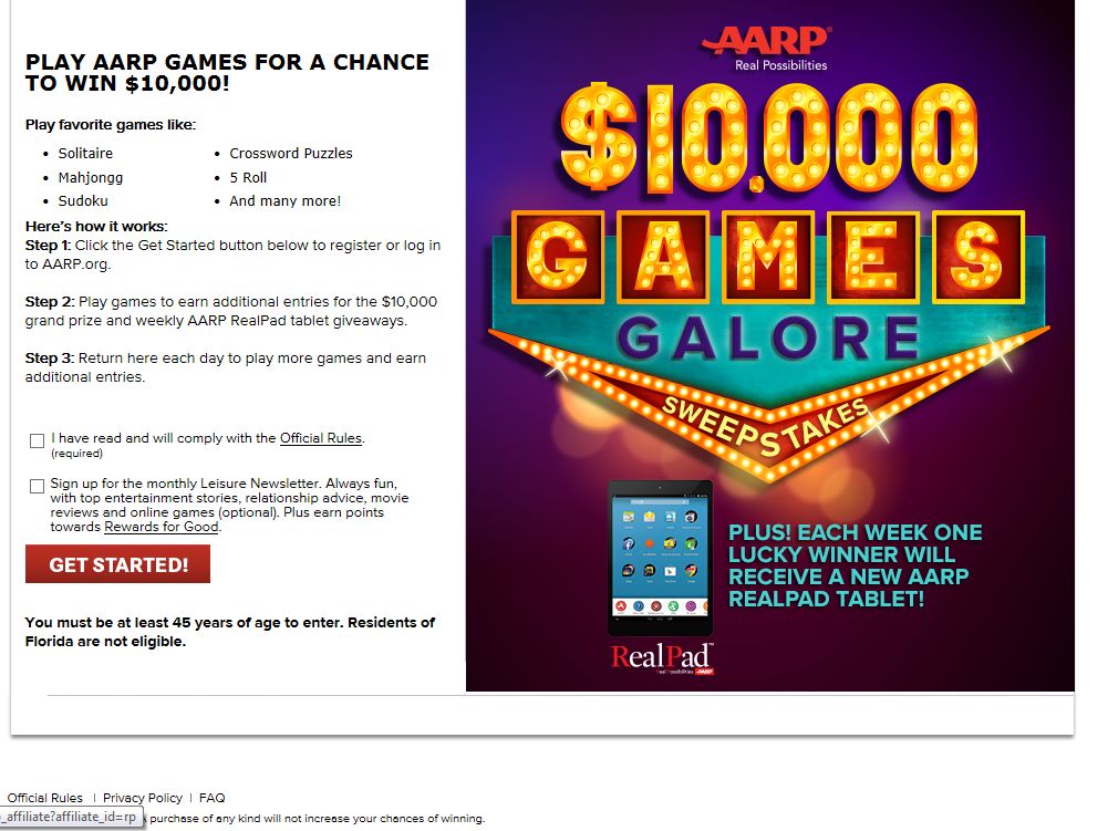 AARP $10,000 Games Galore Sweepstakes Sweepstakes