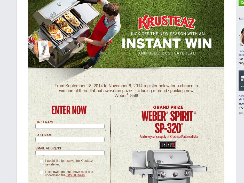 The Krusteaz Flatbread Instant Win Game