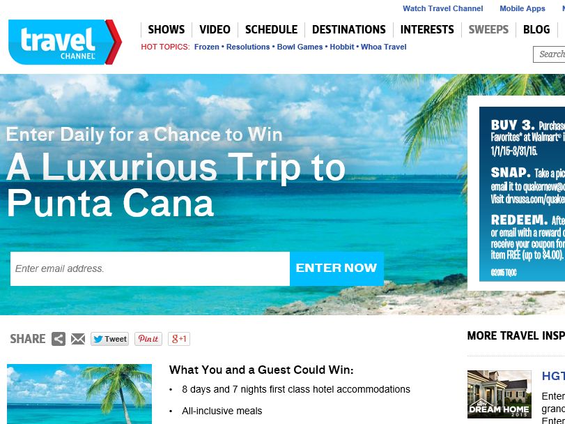Travel Channel January 2015 Sweepstakes
