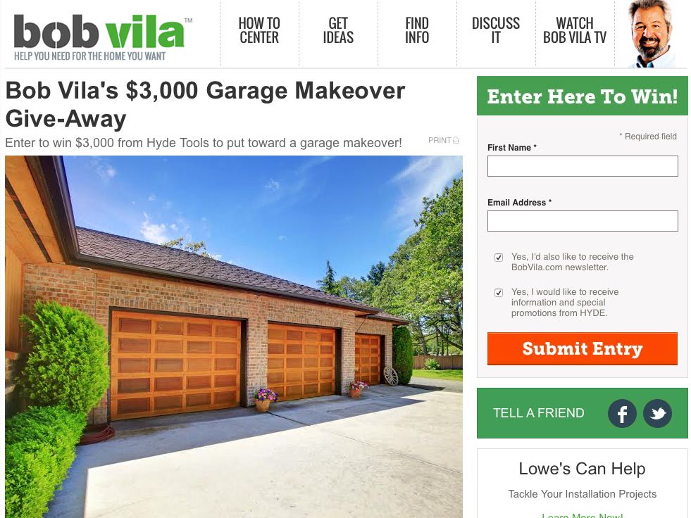 Bob Vila's 3,000 Garage Makeover Giveaway