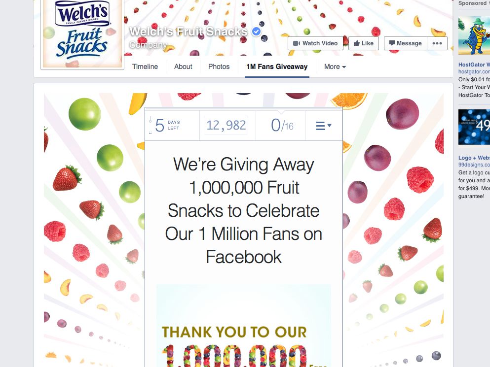 Welch’s® Fruit Snacks 1 Million Fruit Snacks Giveaway