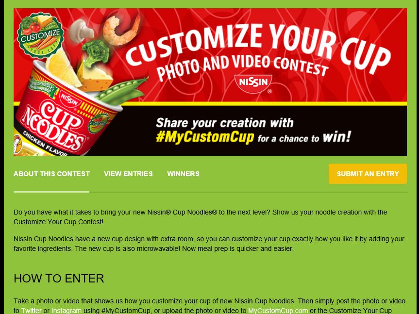 Nissin Cup Noodles Customize Your Cup Contest