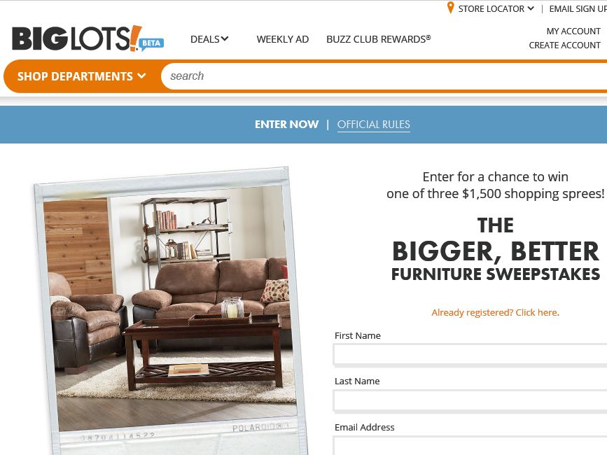 The Big Lots “Bigger, Better Furniture Department” Sweepstakes