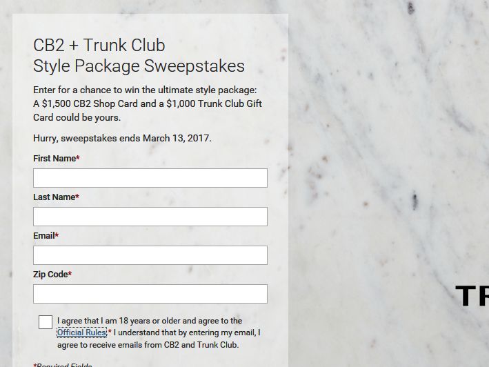 CB2 + Trunk Club Style Package Sweepstakes