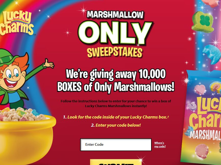 Lucky Charms Marshmallow Only Sweepstakes - Code Required
