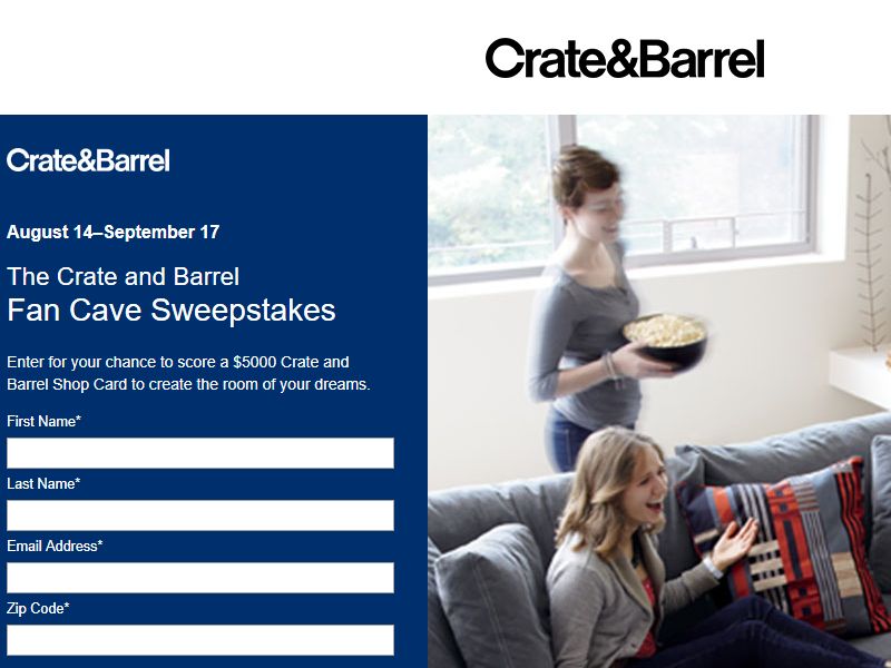 Crate And Barrel Fan Cave Sweepstakes