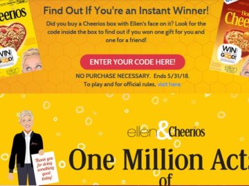 EllenTube Cheerios One Million Acts of Good Sweepstakes - Code Required